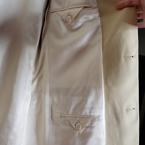 Oscar de la Renta Wool Suit Coat Jacket Cream Luxury Mens Evening Attire Holiday - Picture 9 of 13